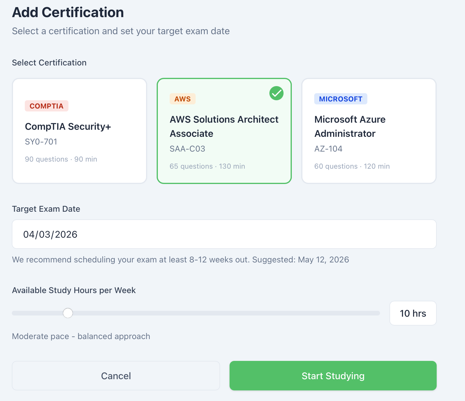 Certification onboarding flow